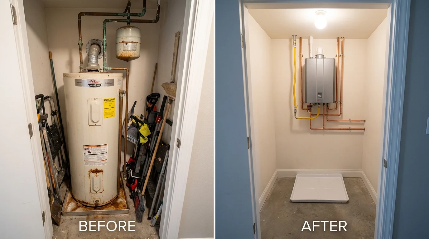Tank water heater versus wall-mounted tankless unit comparison for Riesel, TX homeowners
